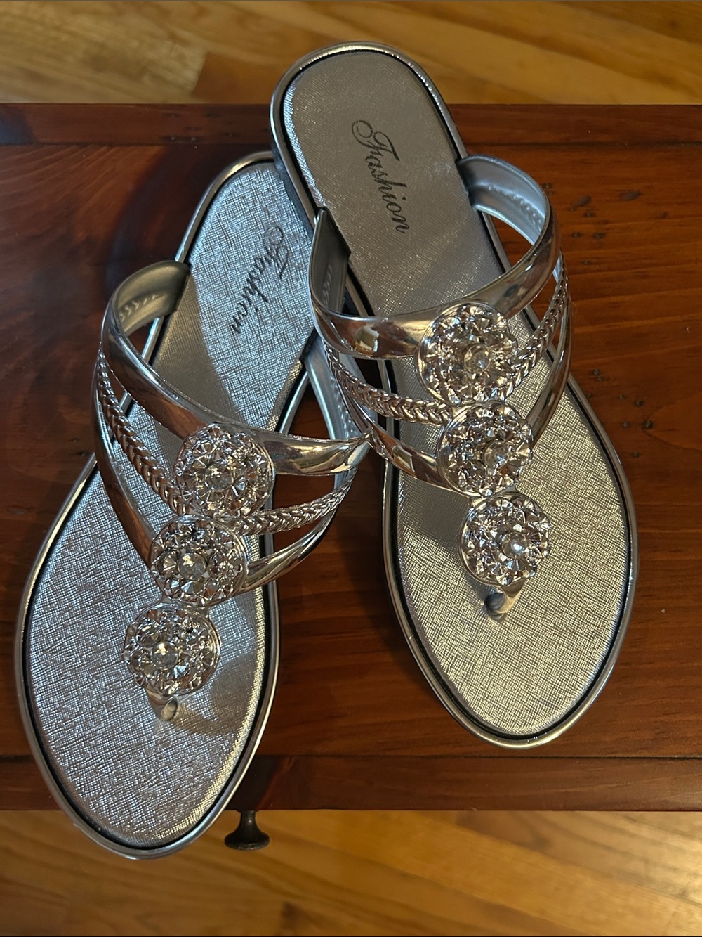 Affordable Fashion Finds Silver Crystal-Embellished Slide Sandals